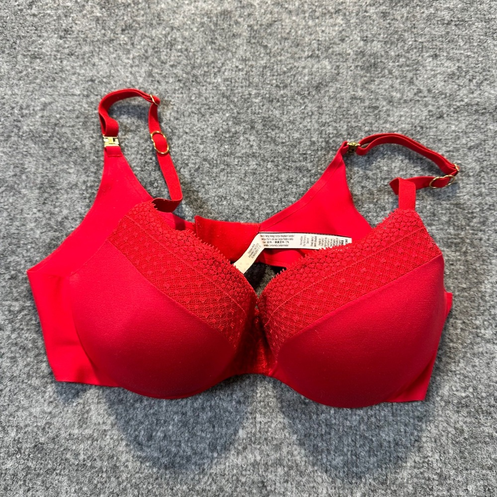 Victoria's Secret Push Up Bra Women 36C Red Lace Trim Romantic Sexy 398066-KK4
